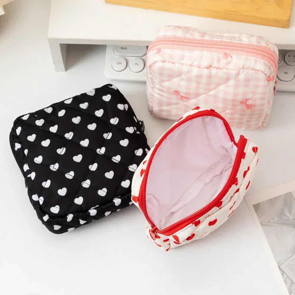 mini sac à cosmétiques avec nœud mignon pour femmes, sac de rangement pour serviettes hygiéniques, porte-tampon portable, mini sac de rangement pour maquillage et rouge à lèvres