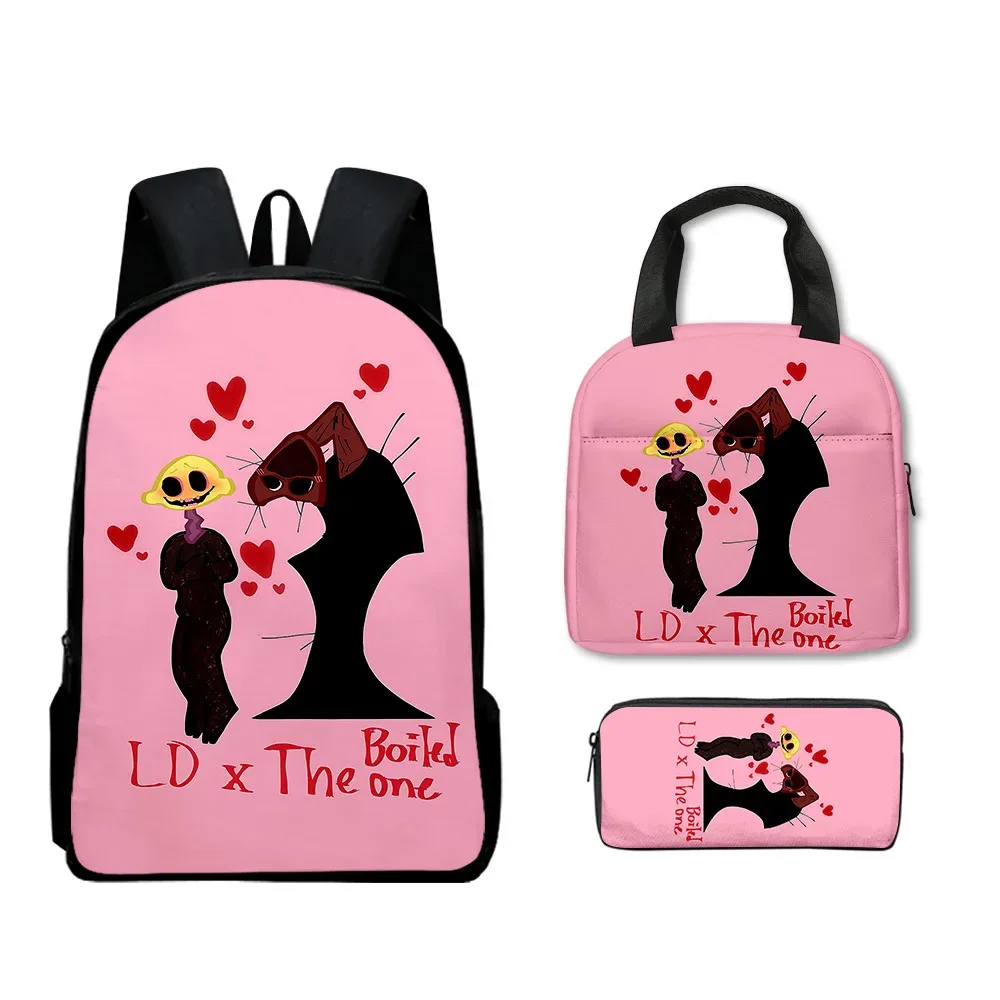 mode jeune nouveauté the boiled one impression 3d 3 pièces/ensemble sacs de voyage sac à dos pour ordinateur portable sac à dos sac à déjeuner portable trousse à crayons