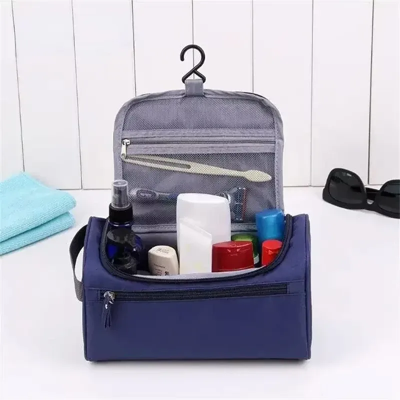 trousse de toilette portable en polyester avec fermeture éclair pour hommes et femmes, organisateur de voyage suspendable et imperméable