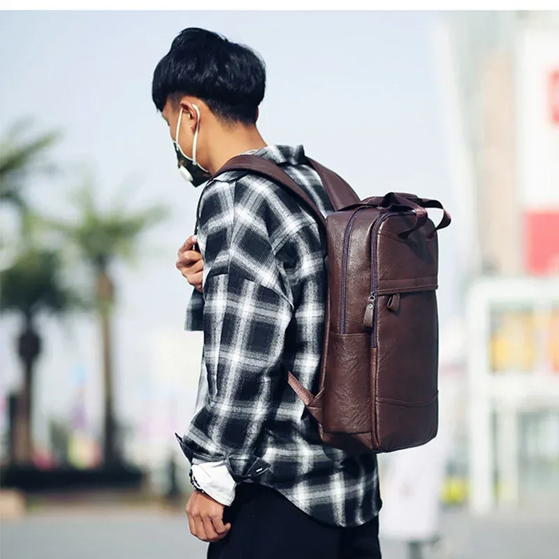sac à dos étanche vintage pour hommes, sacs d'école de luxe, sacs à dos décontractés en cuir pu, sacs à dos de voyage rétro, sac pour ordinateur portable 15.6 pouces