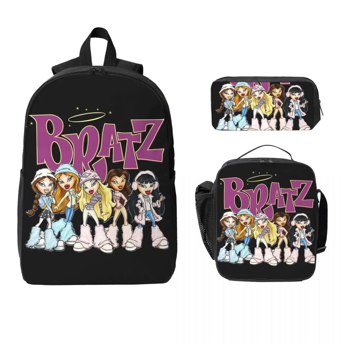 bratz rock angelz poupée sac à dos étudiant garçons filles bookbag sac d'école ordinateur sacs à bandoulière 3ps sac à déjeuner isolé trousse à crayons