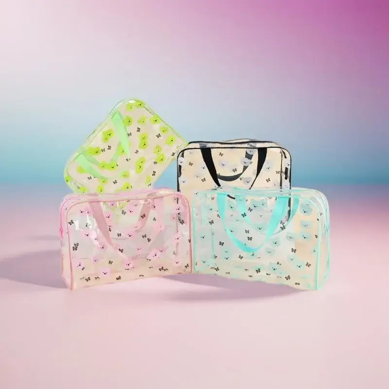 1 sac à cosmétiques imprimé en pvc, sac de rangement portable pour cosmétiques, sac à cosmétiques de voyage transparent de grande capacité