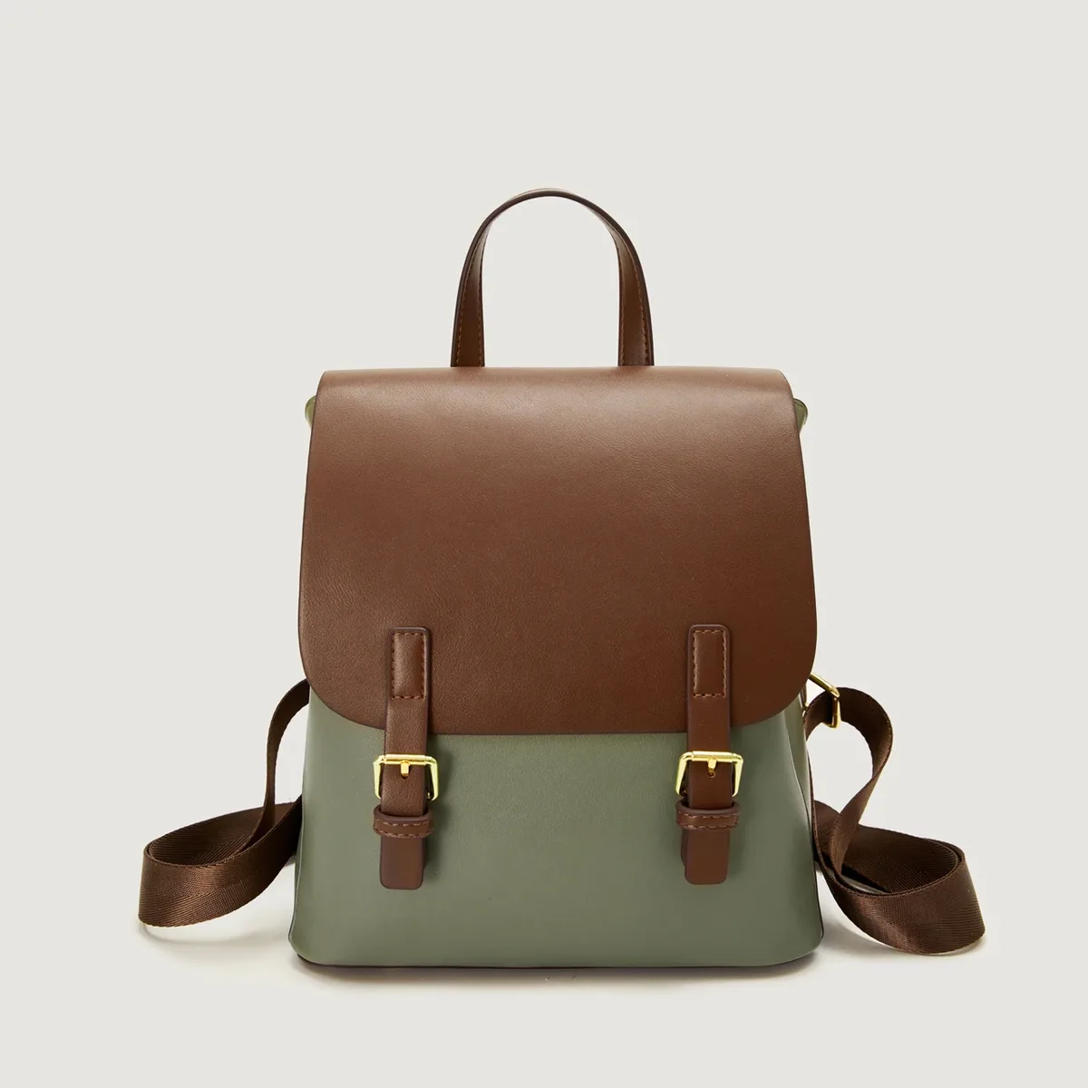 sacs à dos en pu pour femmes, design double ton, boucle en métal, sacs à bandoulière élégants, sacs à dos décontractés tendance pour femmes