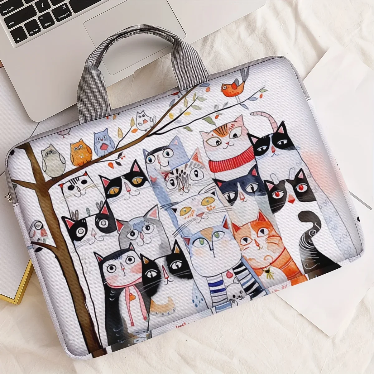 Ensemble 1 pièce, sac pour ordinateur portable avec motif de chat imprimé sur elle, porte-documents, adapté aux ordinateurs portables de 14 pouces, sac fixe pour ordinateur portable
