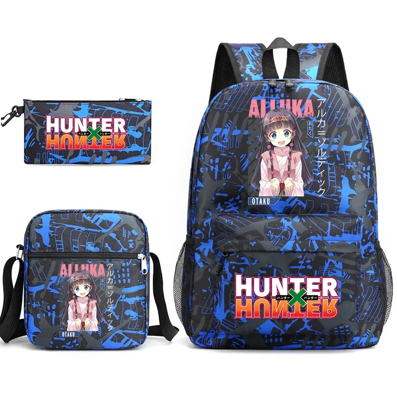 sac à dos d'étudiant imprimé hunter x hunter, sac à bandoulière décontracté, trousse à crayons, ensemble 3 en 1 pour garçons et filles, école