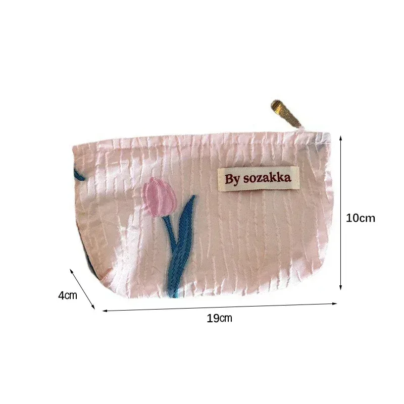 trousse de maquillage imprimée de fleurs 3d pour femmes, petit sac cosmétique, pinceaux de maquillage, rouge à lèvres, trousse de rangement mignonne, style coréen