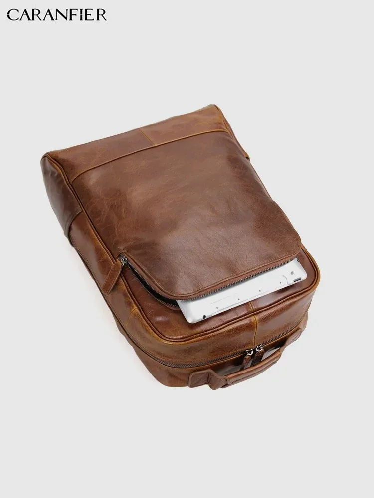 caranfier hommes sac à dos véritable cuir de vachette vintage sacs de voyage femmes simple fermeture éclair imperméable et moraillon étudiant sac à dos