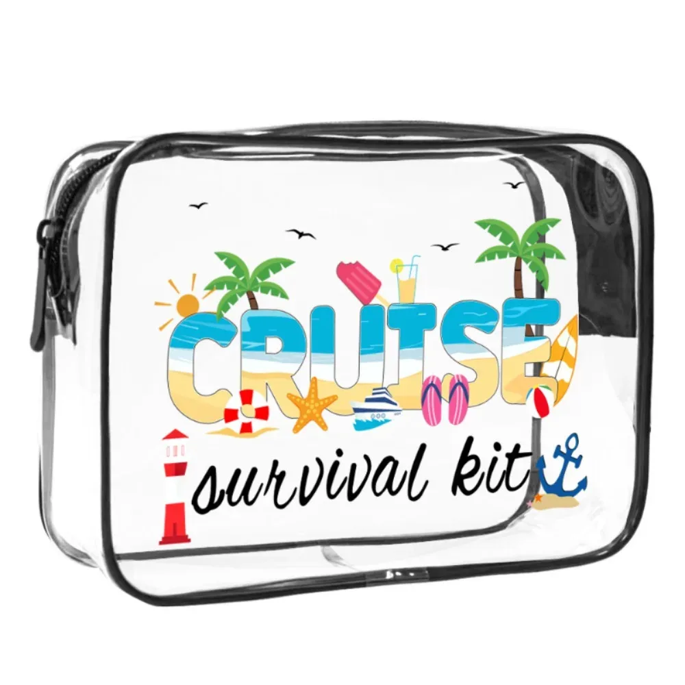trousse de maquillage tendance de grande capacité, sac de rangement visible sur le thème de la plage, organisateur de voyage léger et portable pour femmes