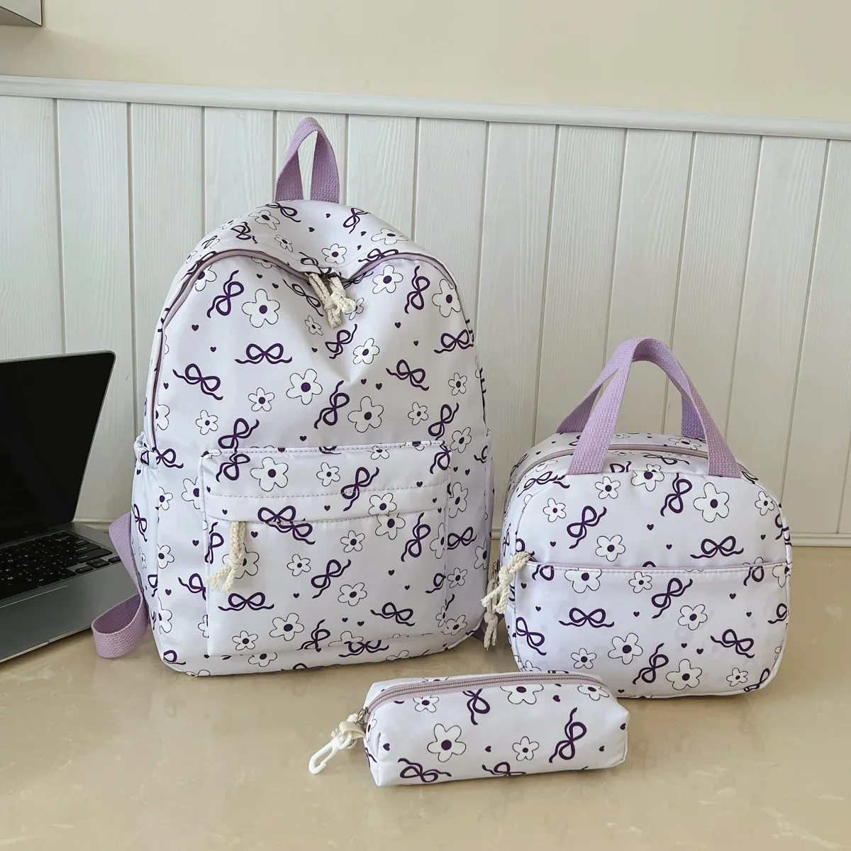 sac à dos trois pièces léger et multifonctionnel pour étudiant, motif floral exquis, grande capacité, idéal pour le campus et les activités de plein air