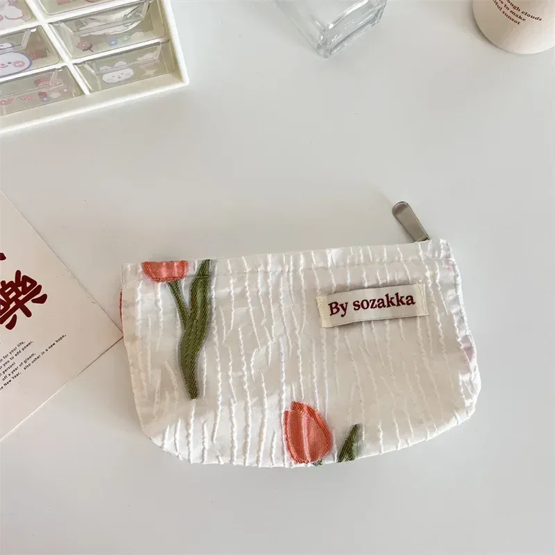 nouveaux sacs de maquillage floraux pour femmes coréennes, sac à cosmétiques, pochette de rangement, trousse de toilette de voyage, trousse de beauté en toile, trousse à crayons