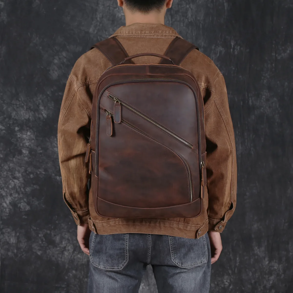 sac à dos en cuir de vachette pour homme, couche supérieure, sac d'ordinateur, grande capacité, sac de randonnée, sac de voyage rétro, cartable tendance