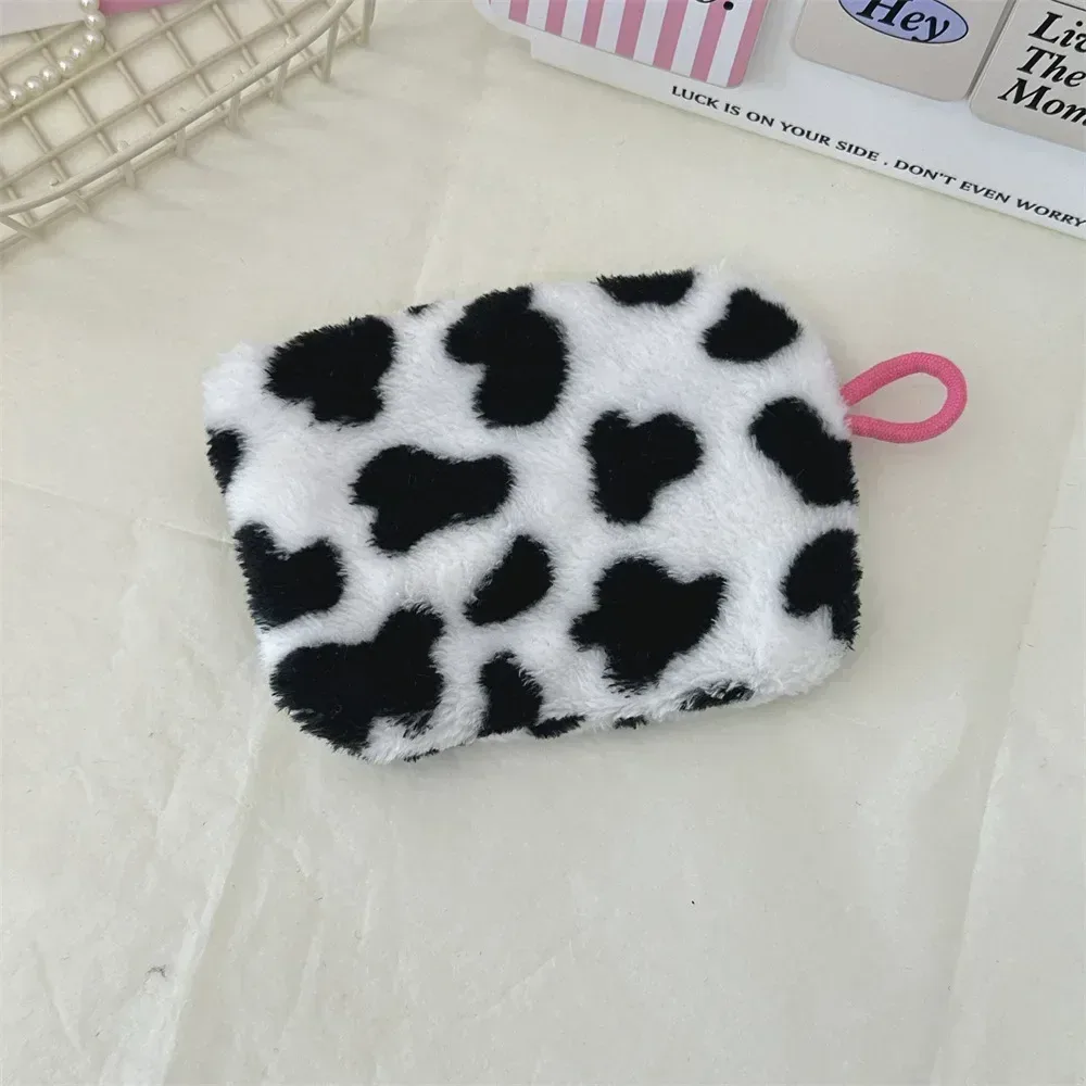 mini trousse de maquillage en peluche mignonne, portable, voyage, cosmétique, rouge à lèvres, écouteurs, carte, sac à main de rangement, pochette portefeuille pour femmes