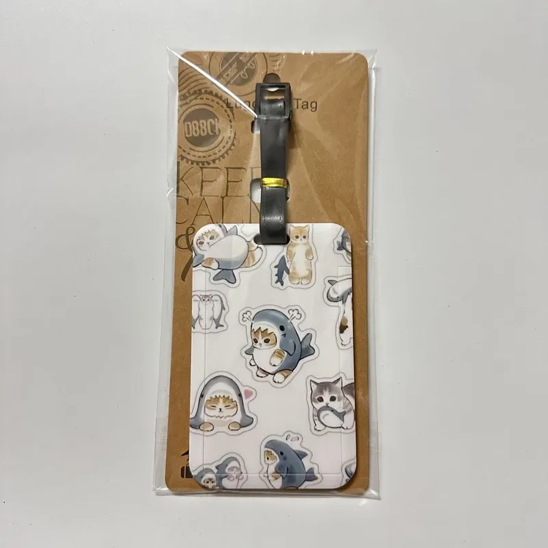 nouvelle étiquette de bagage mignonne en forme de requin et de chat, porte-carte de bus en pvc de dessin animé, housse portable pour valise de voyage, étiquette anti-perte, étiquette d'adresse