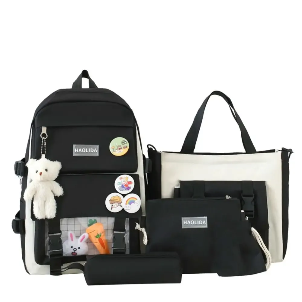 sacs décontractés en nylon de grande capacité, sac à dos à bandoulière avec badge de trajet simple, un ensemble de quatre cartables, sac d'école de style coréen pour enfants