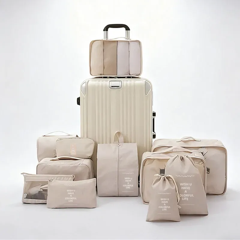 ensemble de 11 cubes de rangement de voyage, organisateurs de bagages imperméables, sacs de rangement à cordon pour vêtements, chaussures, sous-vêtements, cosmétiques