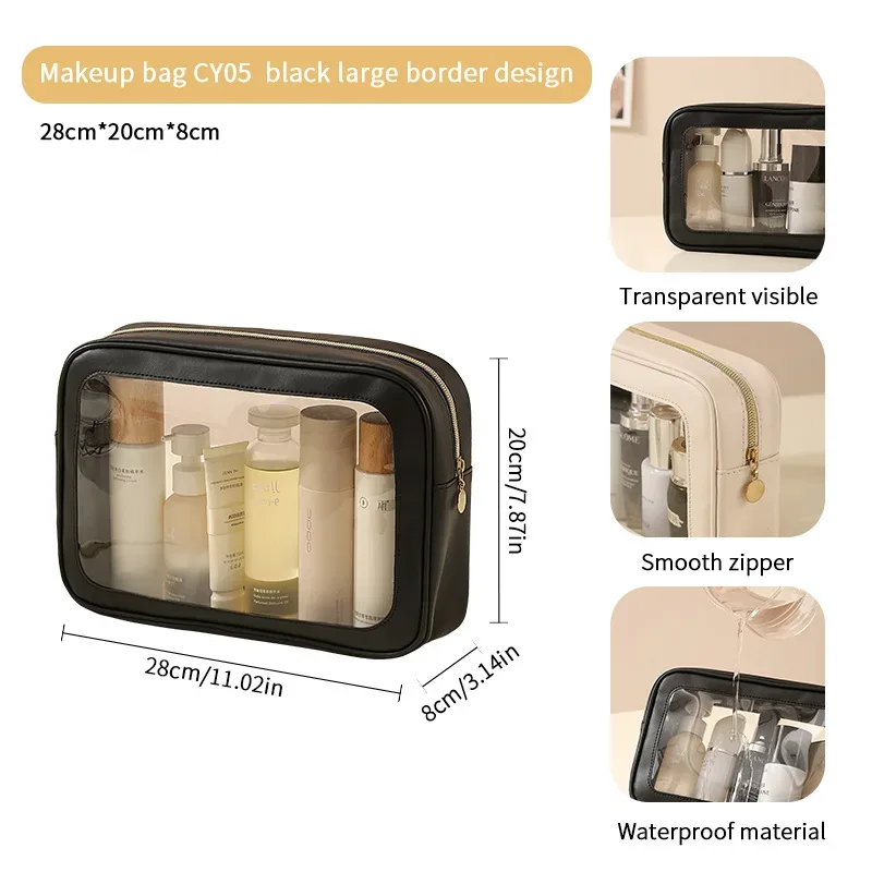 nouvelle trousse de maquillage en pvc transparente, sac de rangement polyvalent grande capacité, étanche, portable pour l'extérieur