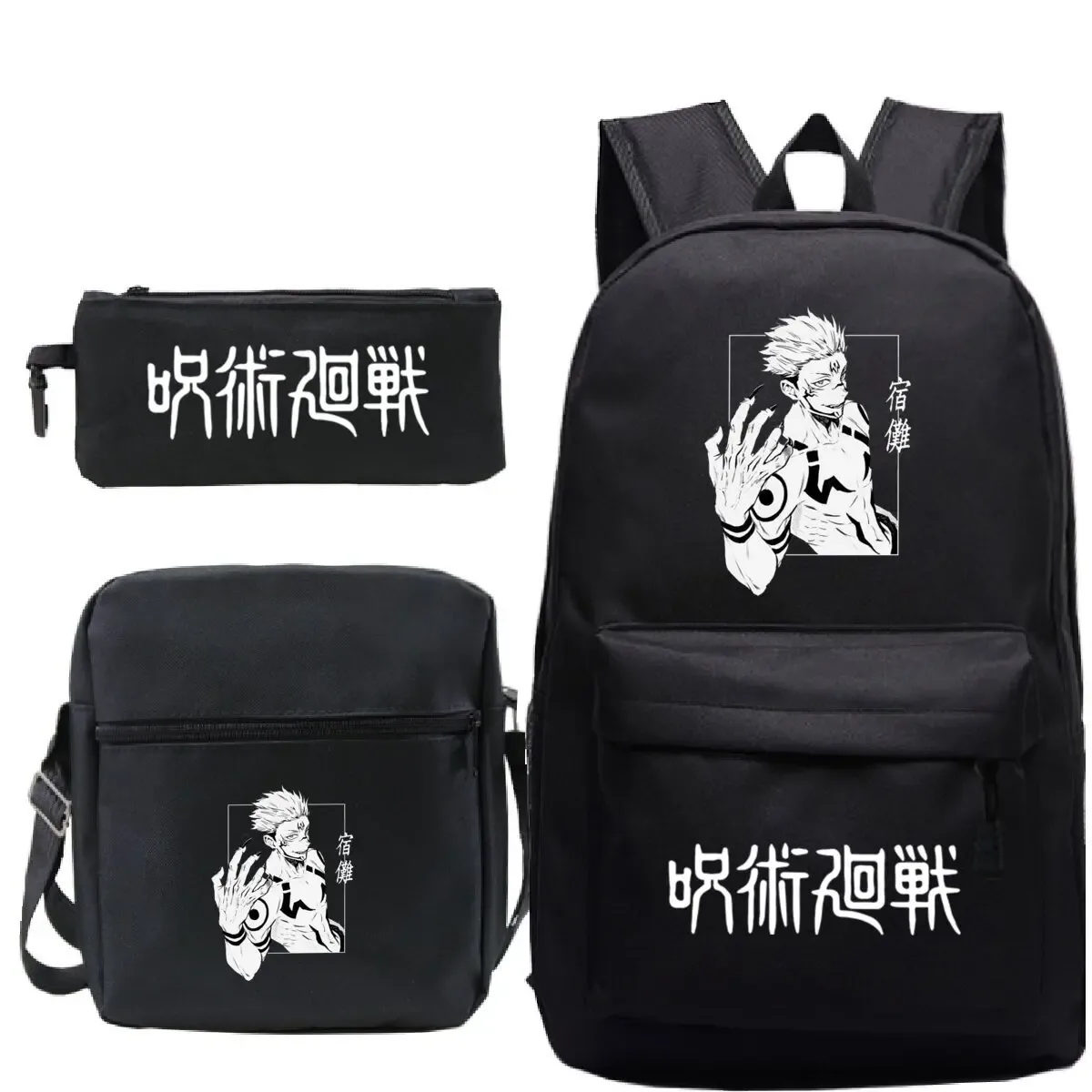 jujutsu kaisen sac à dos 3 pièces ensemble filles garçons sacs d'école noir cartable anime satoru gojo sac à dos pour ordinateur portable avec sacs à bandoulière