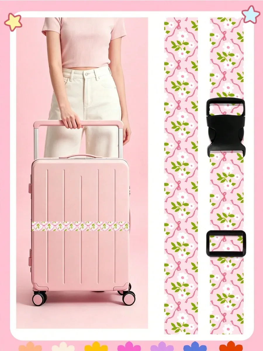 sangle de bagage réglable pour valise, ceinture de voyage à imprimé mignon avec boucle, sangle de fixation souple en tissu anti-déchirure pour valise