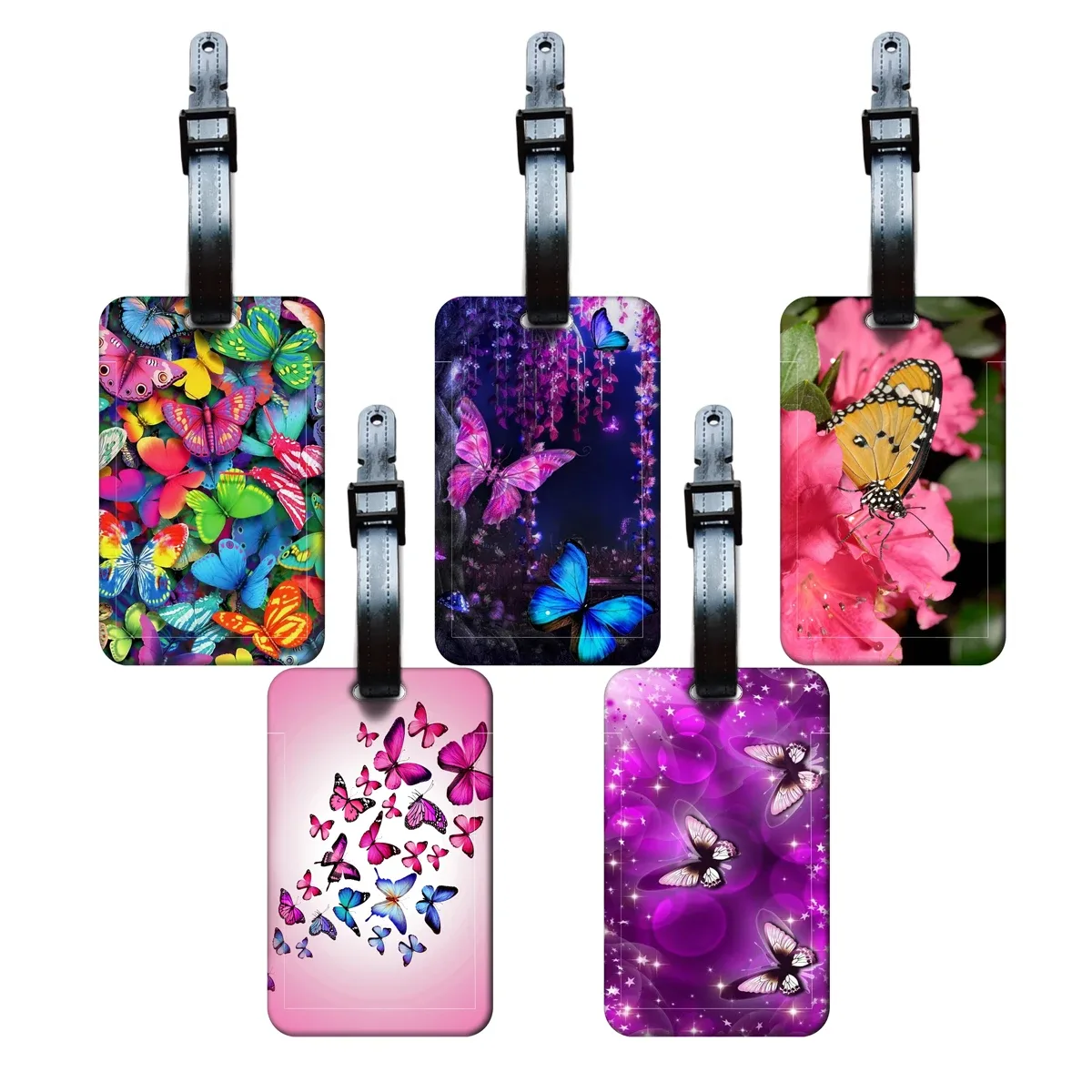 Étiquette de bagage papillon pour femmes, porte-adresse d'identification pour valise de voyage, porte-billets de bagage portable pour filles
