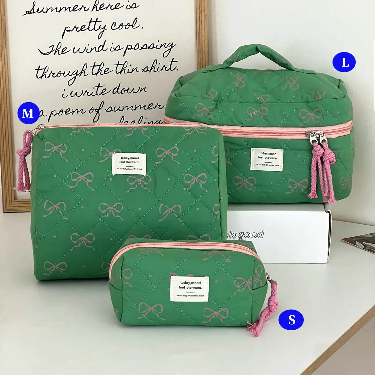 ensemble de trousses de toilette matelassées à fleurs style yt ins, en coton, pour organiser les cosmétiques, sacs de voyage pour articles de toilette, comme cadeau pour filles
