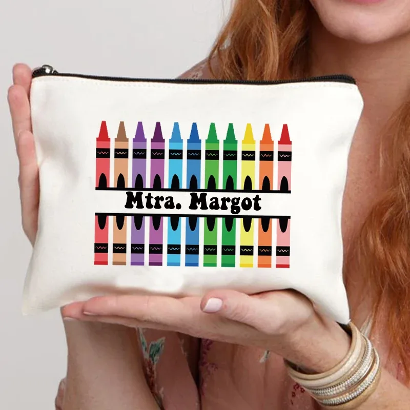 trousse de maquillage personnalisée avec nom de l'enseignant, sac à main pour femme, meilleur cadeau de graduation pour les enseignants, trousse à crayons, cadeau de retour à l'école