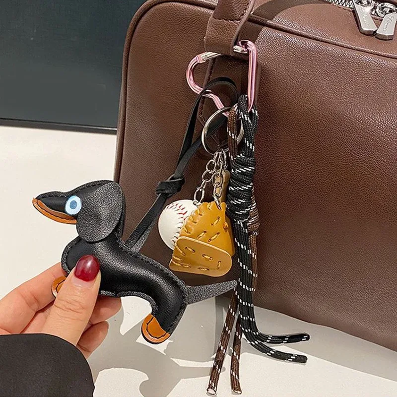 porte-clés chien saucisse mignon, cadeau tendance, corde tissée en cuir, étiquette de bagage anti-perte, breloque de sac de voiture, accessoires de mode pour hommes et femmes, cadeaux