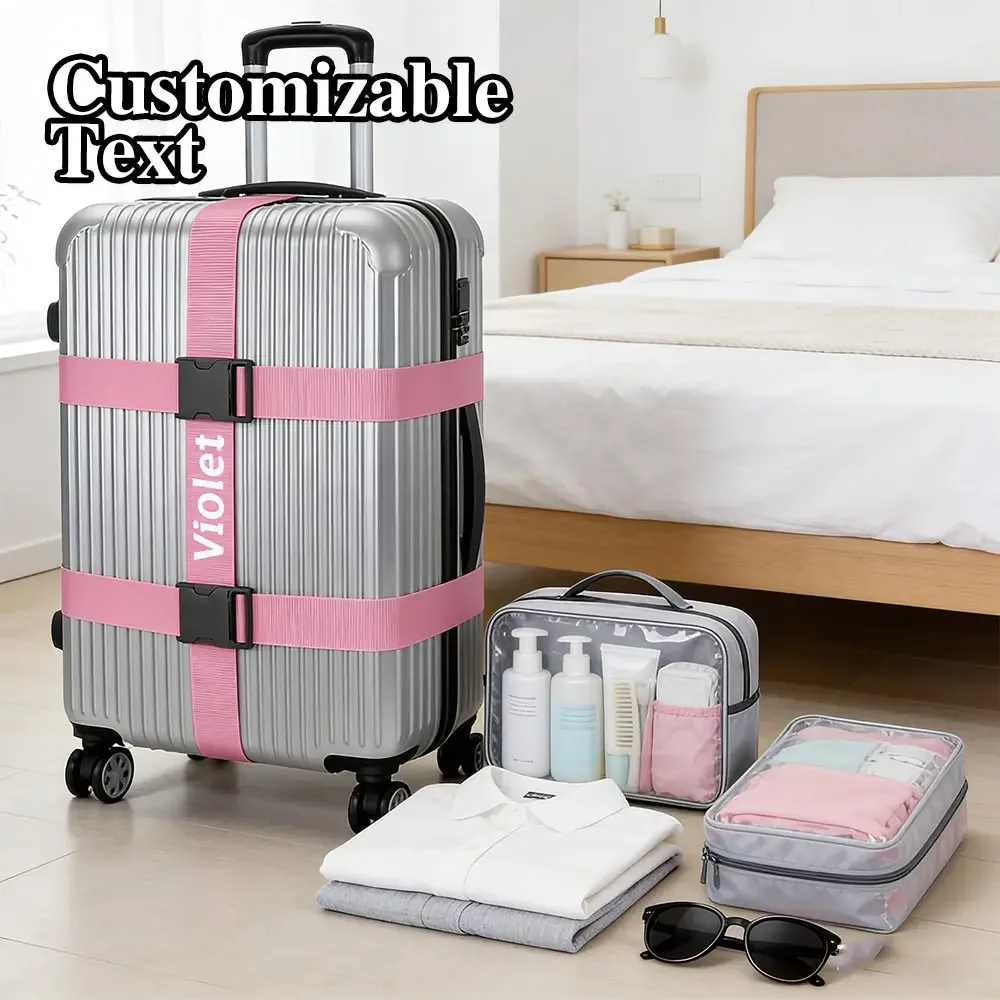 【personnalisé】sangle de bagage personnalisée avec nom/texte, design à boucle, antivol, adaptée aux voyages d'affaires et de loisirs, accessoires de voyage personnalisés, sûre et facile à identifier - style basique, style décontracté, style tendance, sangle de bagage sécurisée, adaptée aux voyages longue distance et aux vacances
