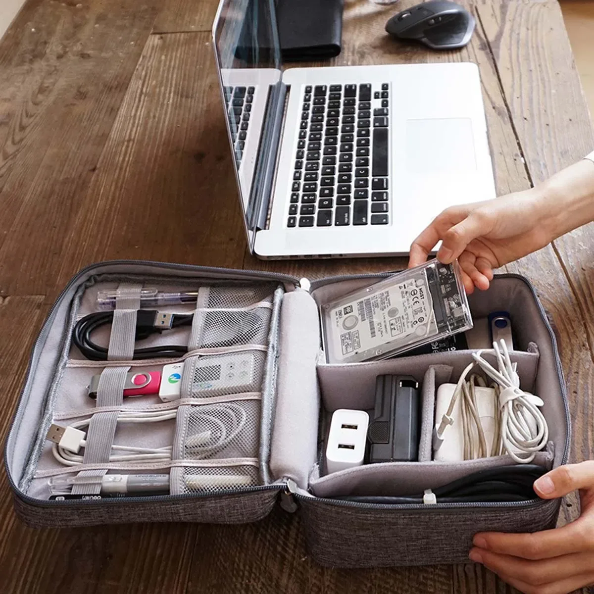 organisateur de gadgets usb numérique portable, fils de chargeur, pochette de rangement à fermeture éclair pour cosmétiques, kit d'accessoires, fournitures, sac de câble de voyage