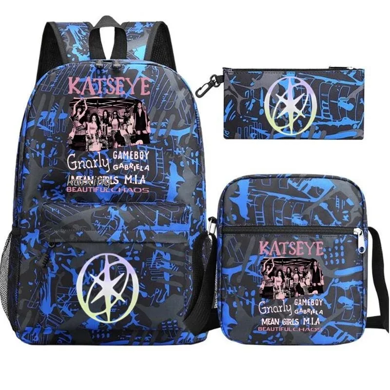 katseye chaud drôle impression sac à dos pour filles garçons étudiant pour adolescent enfants sac à dos cartable sac d'école décontracté 3 pièces/ensembles