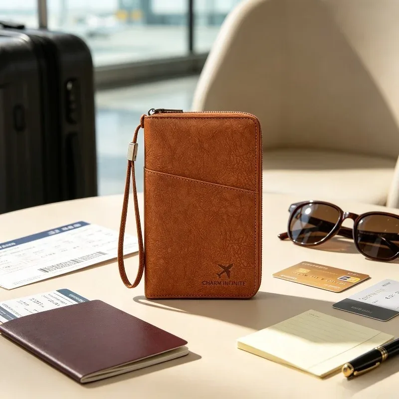 Portefeuille de voyage multifonctionnel, organisateur vertical avec pochette pour passeport, pour passeports, argent et cartes, minimaliste et durable, noir