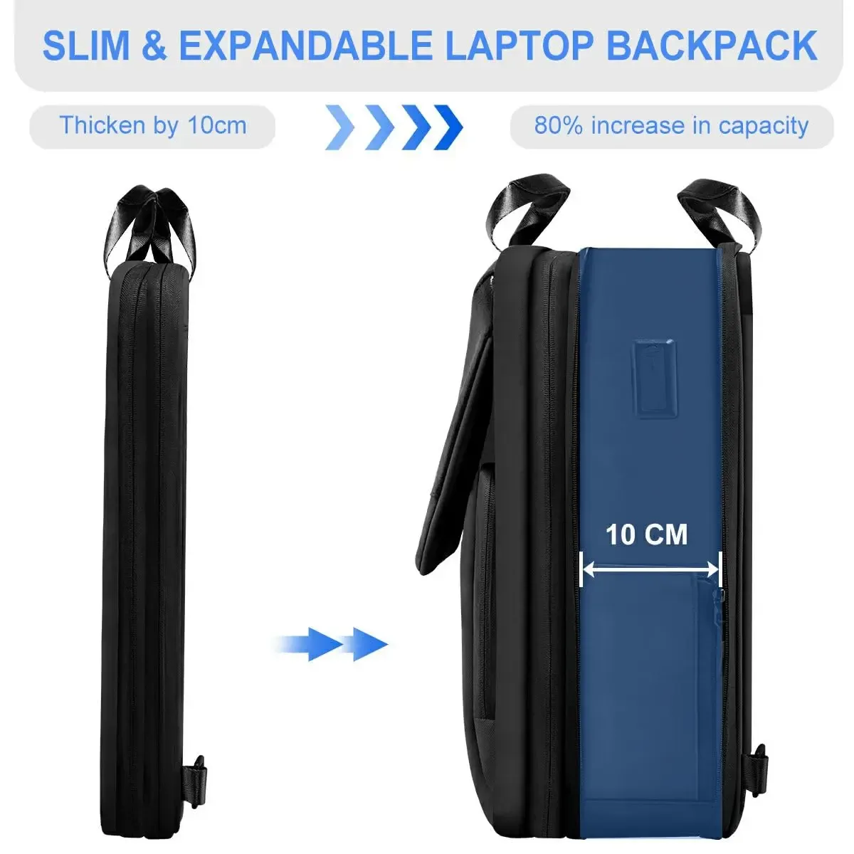 sac à dos extensible mince pour ordinateur portable 15,6-17 pouces, sac à dos de voyage d'affaires étanche à la pluie pour hommes et femmes
