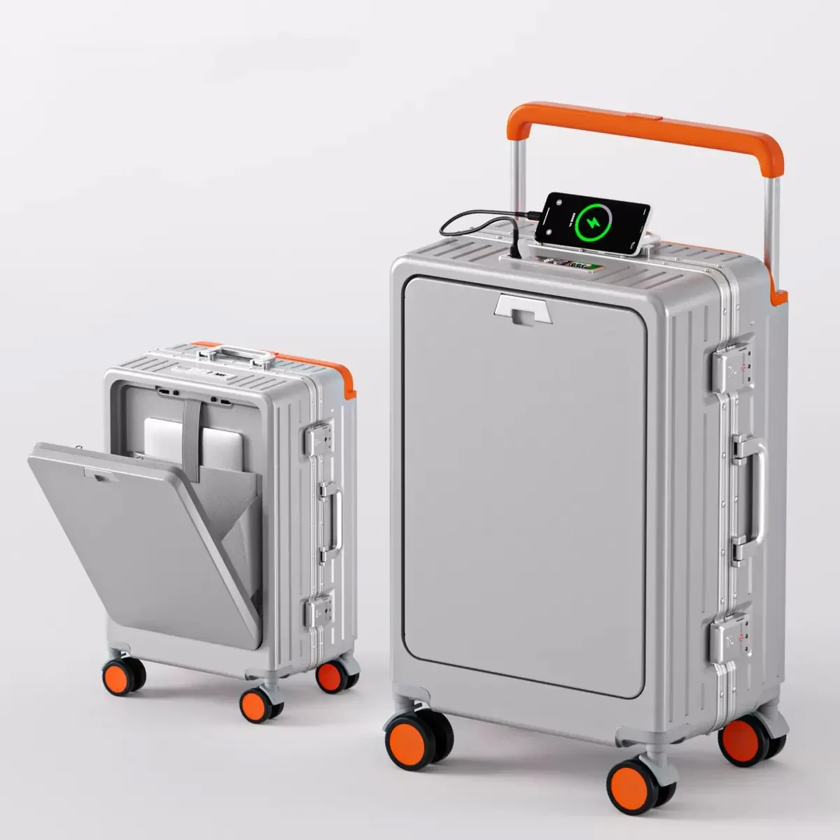 valise cabine à ouverture frontale avec roues pivotantes, port de charge, cadre en aluminium et poignée à code, idéale pour l'embarquement en avion