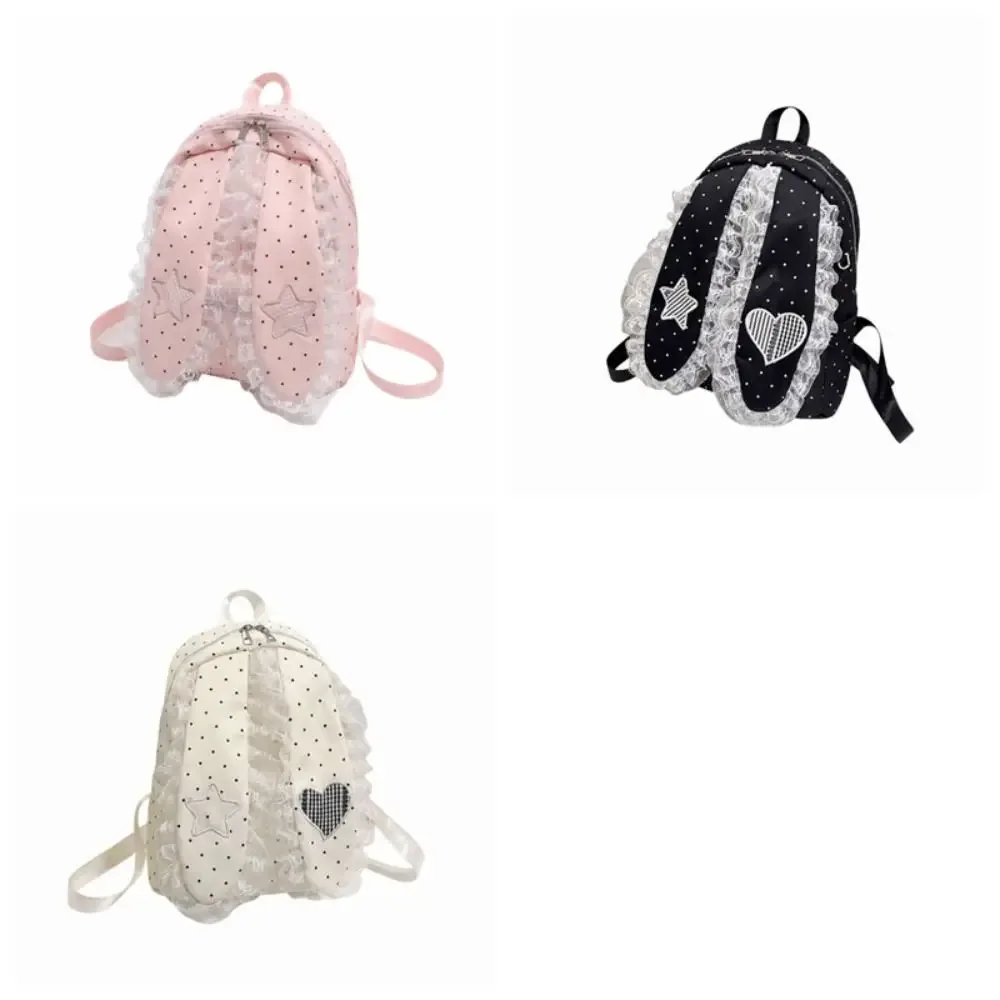 sac à dos décontracté à oreilles de lapin style coréen, motif cœur, grande capacité, en nylon à pois, pour l'école et l'extérieur