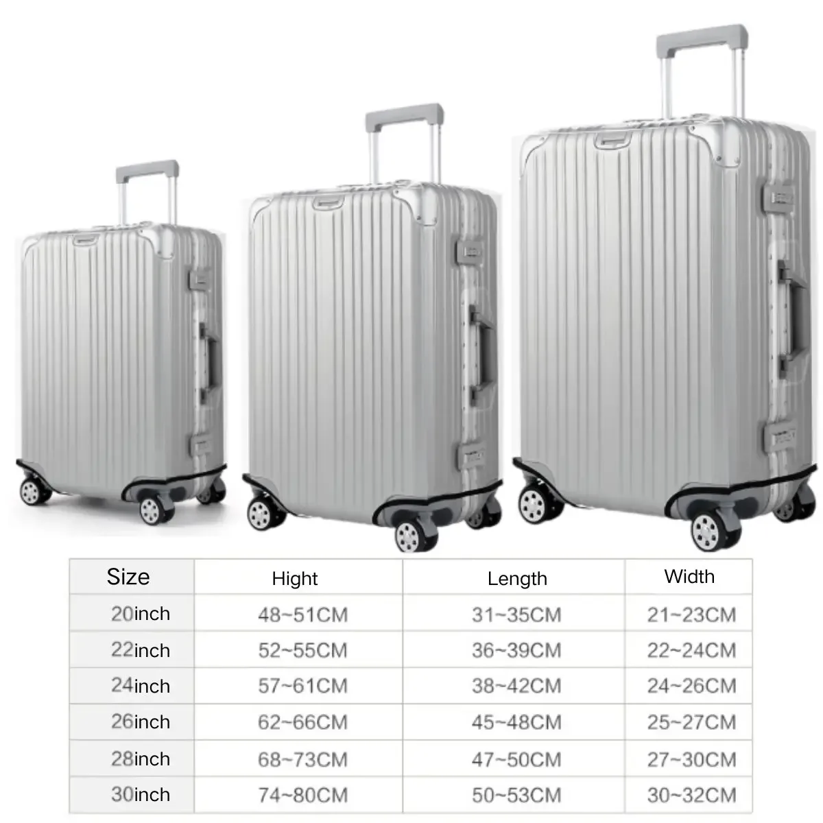 protecteur de housse de bagage transparent épais, housses de bagages en pvc 18 "20" 22 "24" 26 "pour valise étanche à la poussière anti-rayures