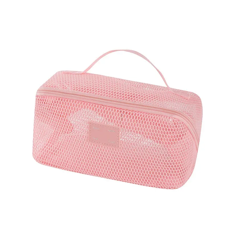 sac de maquillage à main en maille de grande capacité, fermeture éclair, multicouche, maille transparente, sac à cosmétiques, étui de rangement carré