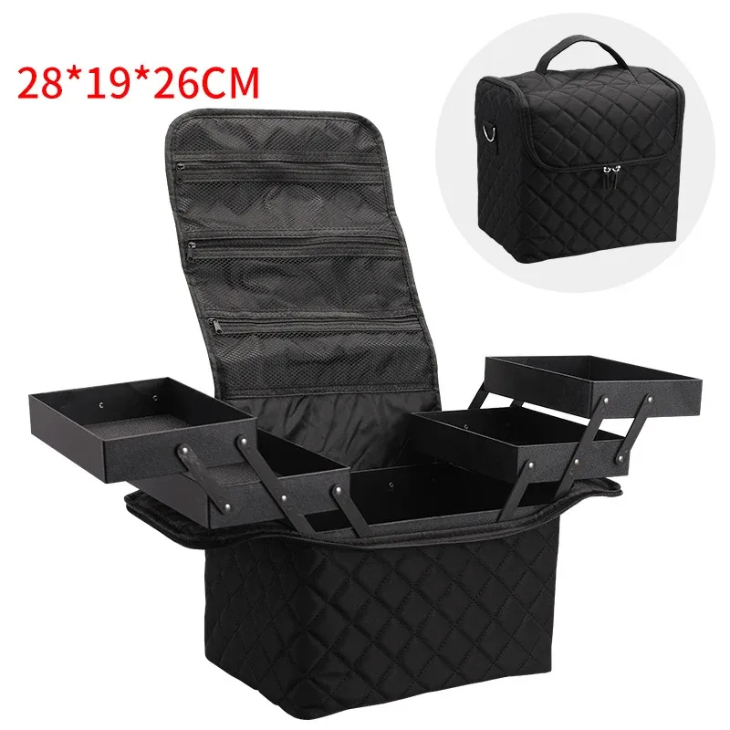 sac à main de maquillage à carreaux de grande capacité pour femmes, boîtes à cosmétiques, trousse d'art d'ongle à fermeture éclair, mallette de rangement, évalué professionnel