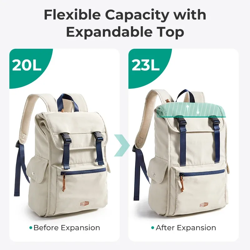 bagsmart étendu 23l sac à dos grande capacité hommes en plein air voyage bagages sac unisexe collège école sac à dos adapté pour ordinateur portable 15,6 pouces