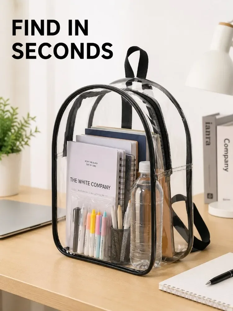 Sac à dos transparent en PVC, approuvé pour les stades, sac transparent pour l'école, les concerts, la sécurité, les voyages, unisexe