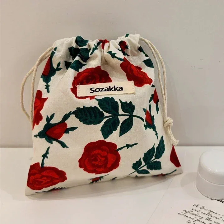 sacs à main en coton floral pour femmes, petit sac à cordon de proximité, trousse de toilette rouge à lèvres, poudres de maquillage, porte-monnaie, sac de rangement pour écouteurs prédire