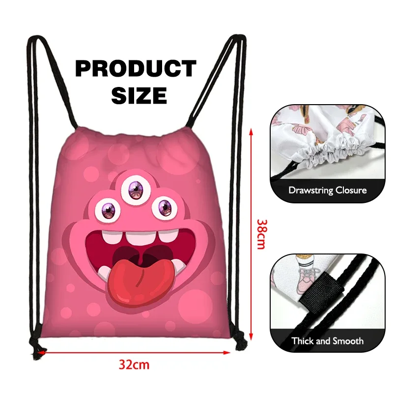 sac à dos avec imprimé visage de monstre amusant pour femmes et hommes, sac à cordon kawaii, sac à dos de sport en plein air, sacs de rangement pour adolescents, sac à livres de voyage