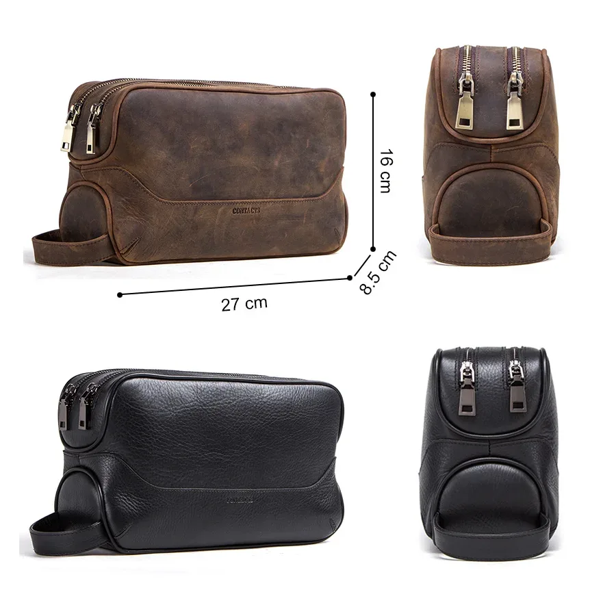 contact's – trousse à cosmétiques en cuir véritable pour hommes, trousse de toilette vintage, trousse de maquillage, organisateur de voyage
