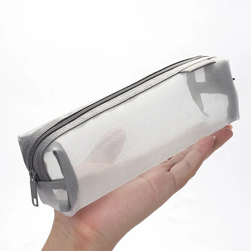 sac à cosmétiques en maille de nylon transparent simple, sac de papeterie pour étudiants, trousse à crayons, sac de rangement portable de grande capacité, pochette de maquillage