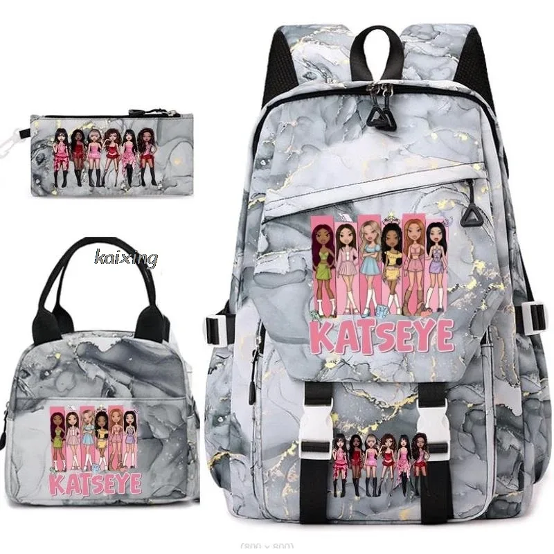 nouveaux sacs à dos katseye à imprimé amusant, 3 pièces/ensemble, sac d'école pour étudiants, sac de voyage pour adolescents, filles et garçons, sacs à lunch, sac à dos