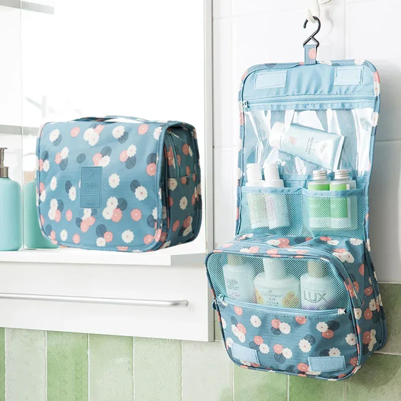 Sac de toilette portable imperméable avec crochet, organiseur de maquillage multifonctionnel pour femmes, idéal pour les voyages