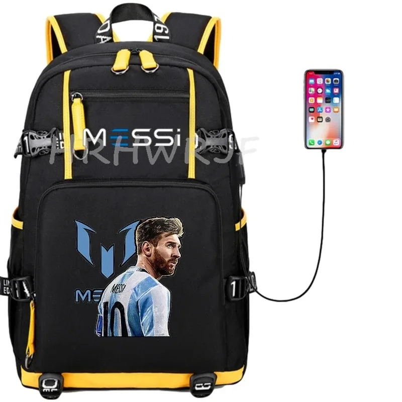 sac à dos de sport de football messi en tissu oxford avec fermeture à loquet, grande capacité, pour ordinateur portable, loisirs, voyage, école et étudiants
