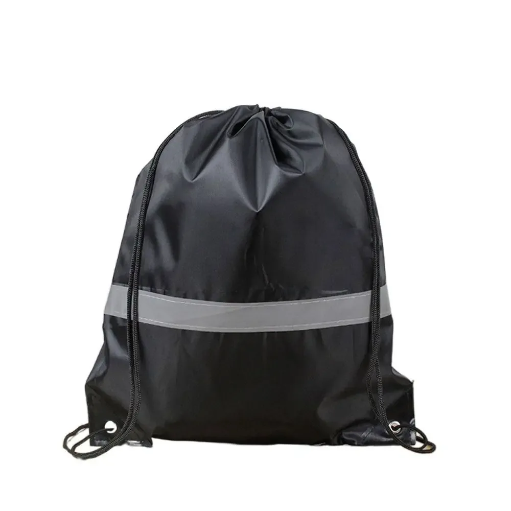sac à dos de sport à cordon de serrage avec bande réfléchissante, sac à bandoulière en polyester 210d imperméable, couleur unie, portable