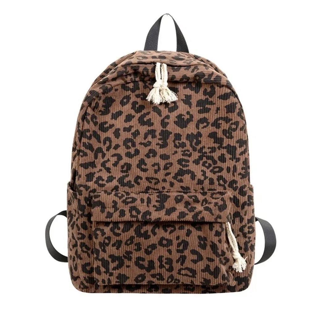 sac à dos léger en velours côtelé à imprimé léopard, style harajuku, pour étudiants, avec bretelles réglables, style coréen