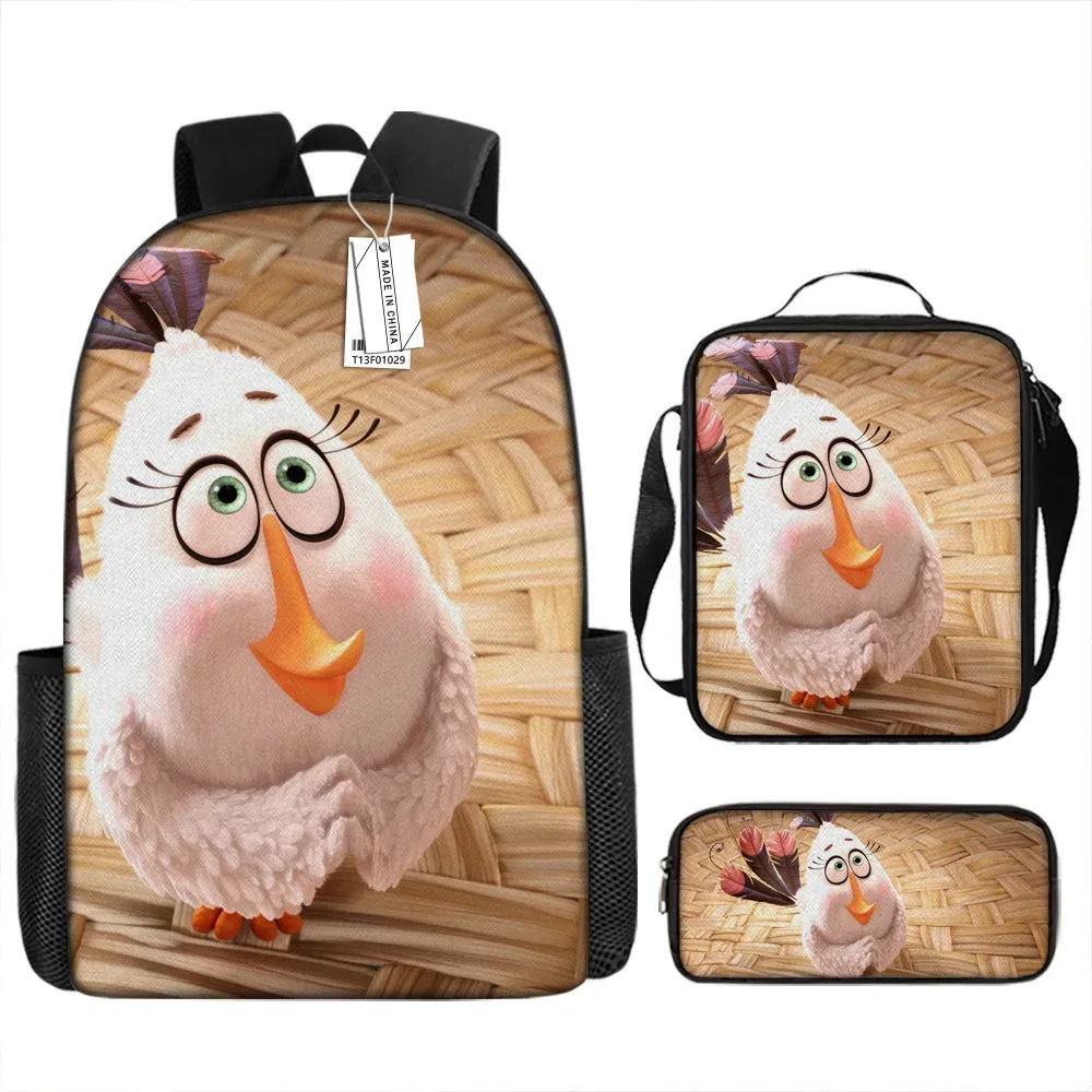 sacs d'école de luxe originaux et cool avec impression 3d angry birds, 3 pièces/ensemble, sac à dos pour ordinateur portable, sac à déjeuner, trousse à crayons