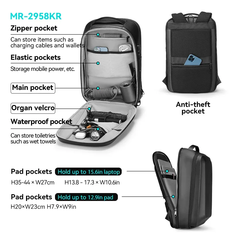 sac à dos antivol pour les trajets quotidiens mark ryden, serrure tsa, design multi-poches pour ordinateur portable, tablette et gadgets technologiques