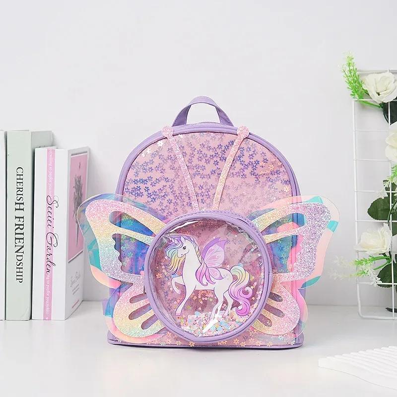 sac à dos de dessin animé nairobi orn à paillettes pour enfant, cartable de maternelle transparent laser avec ailes de papillon, nouvelle tendance